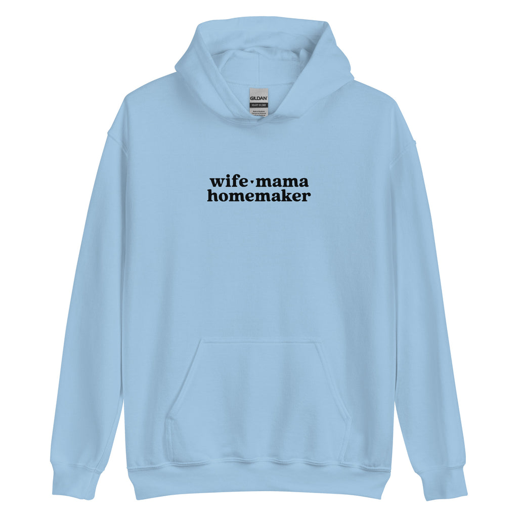 Wife Mama Homemaker Embroidered Hoodie in Blue