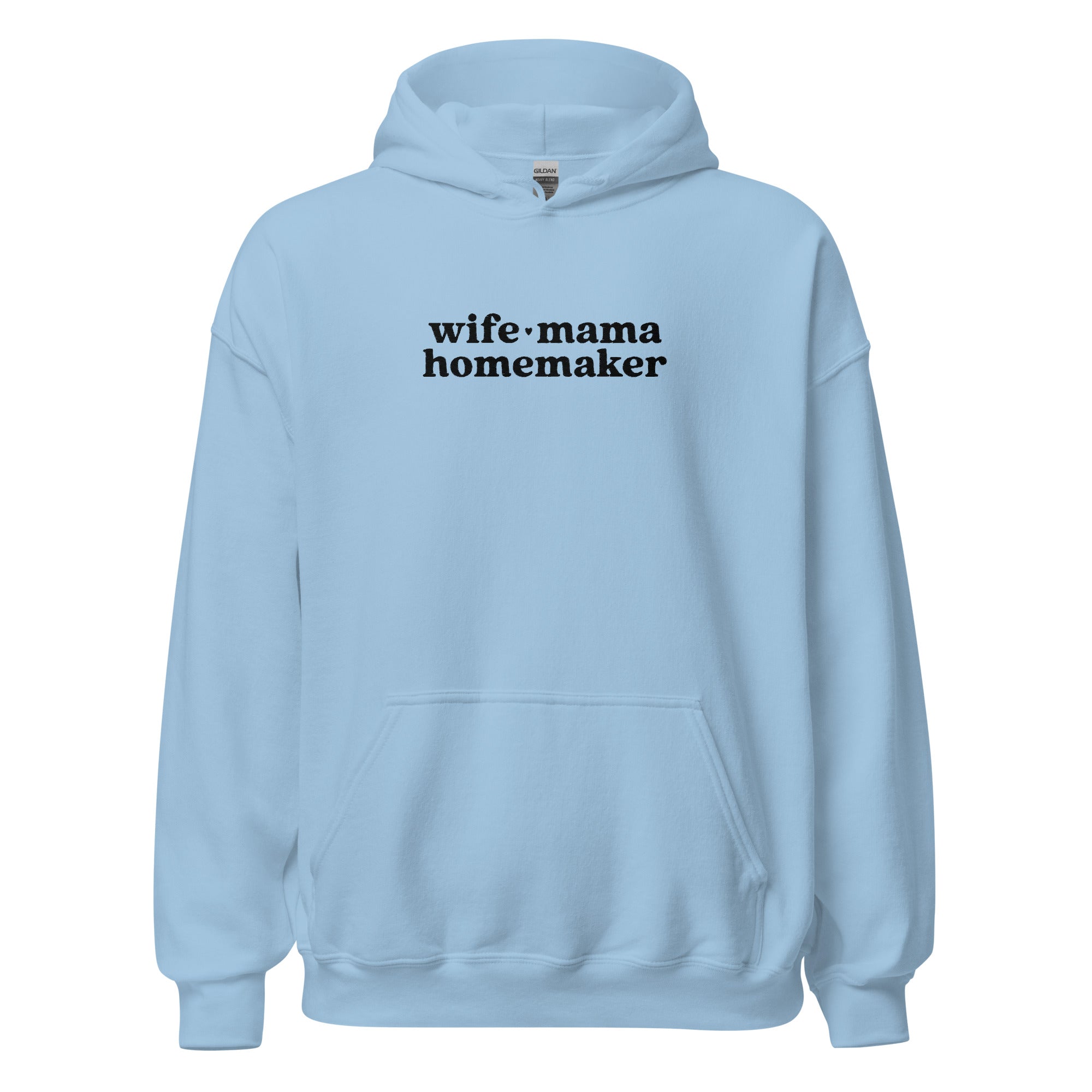 Wife Mama Homemaker Embroidered Hoodie in Blue