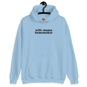 Wife Mama Homemaker Embroidered Hoodie in Blue