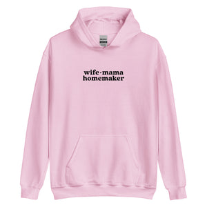 Wife Mama Homemaker Embroidered Hoodie in Pink