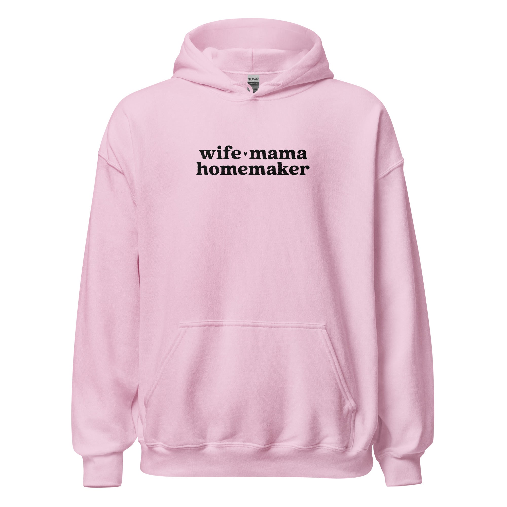 Wife Mama Homemaker Embroidered Hoodie in Pink