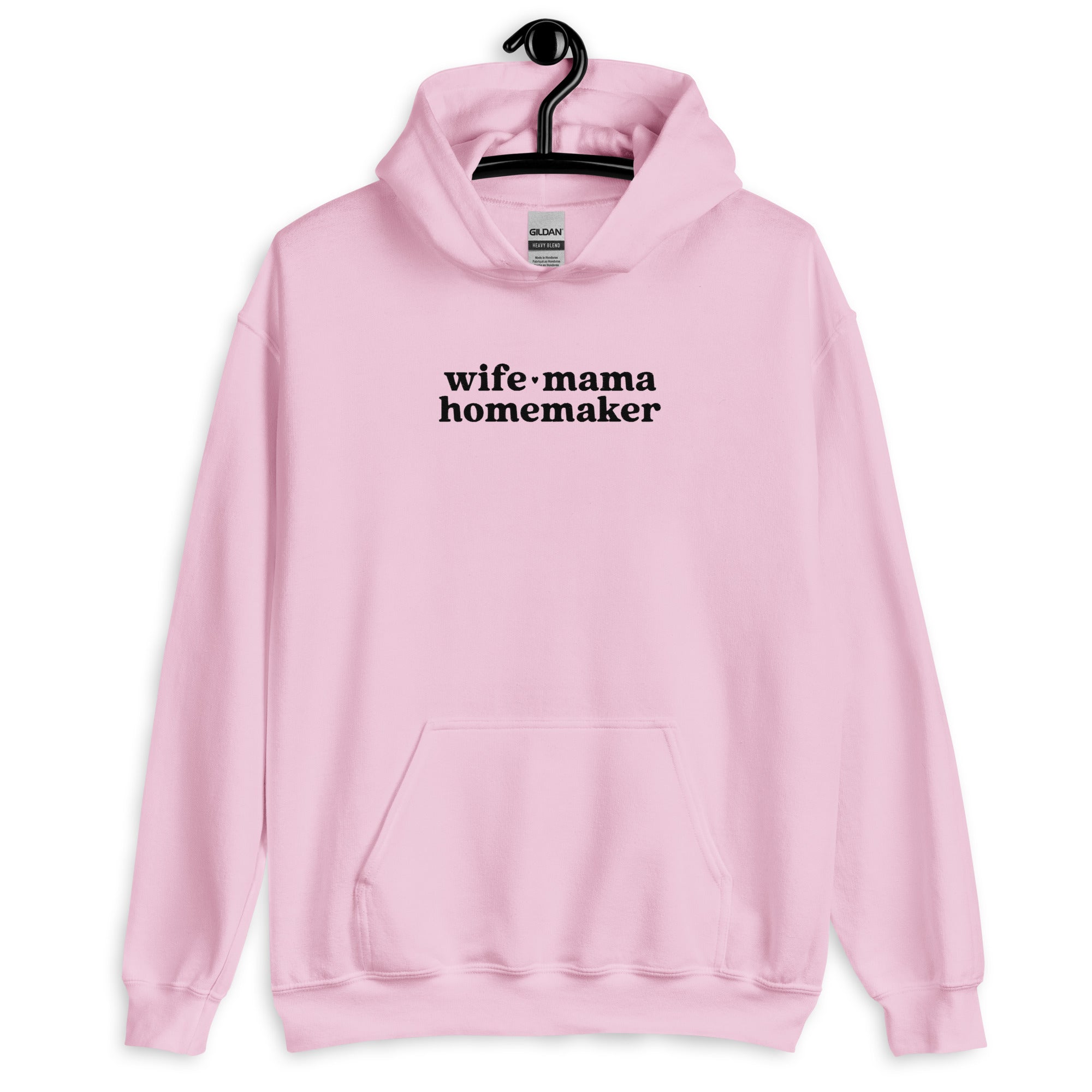 Wife Mama Homemaker Embroidered Hoodie in Pink