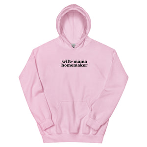 Wife Mama Homemaker Embroidered Hoodie in Pink