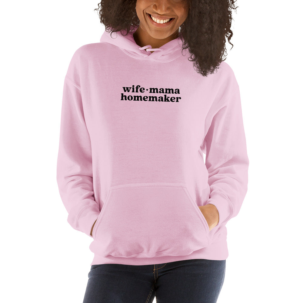 Wife Mama Homemaker Embroidered Hoodie in Pink