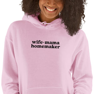 Wife Mama Homemaker Embroidered Hoodie in Pink